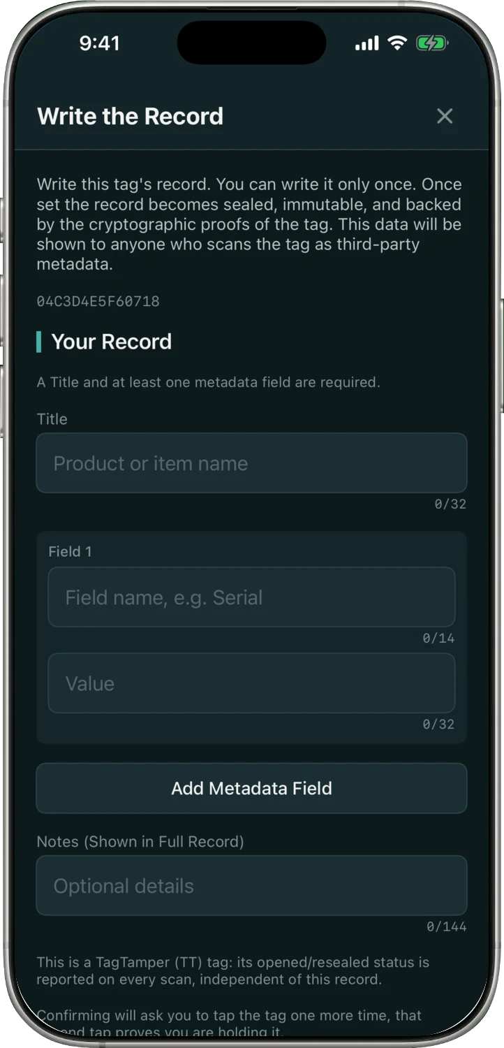 Writing a product record in the OnceMark app